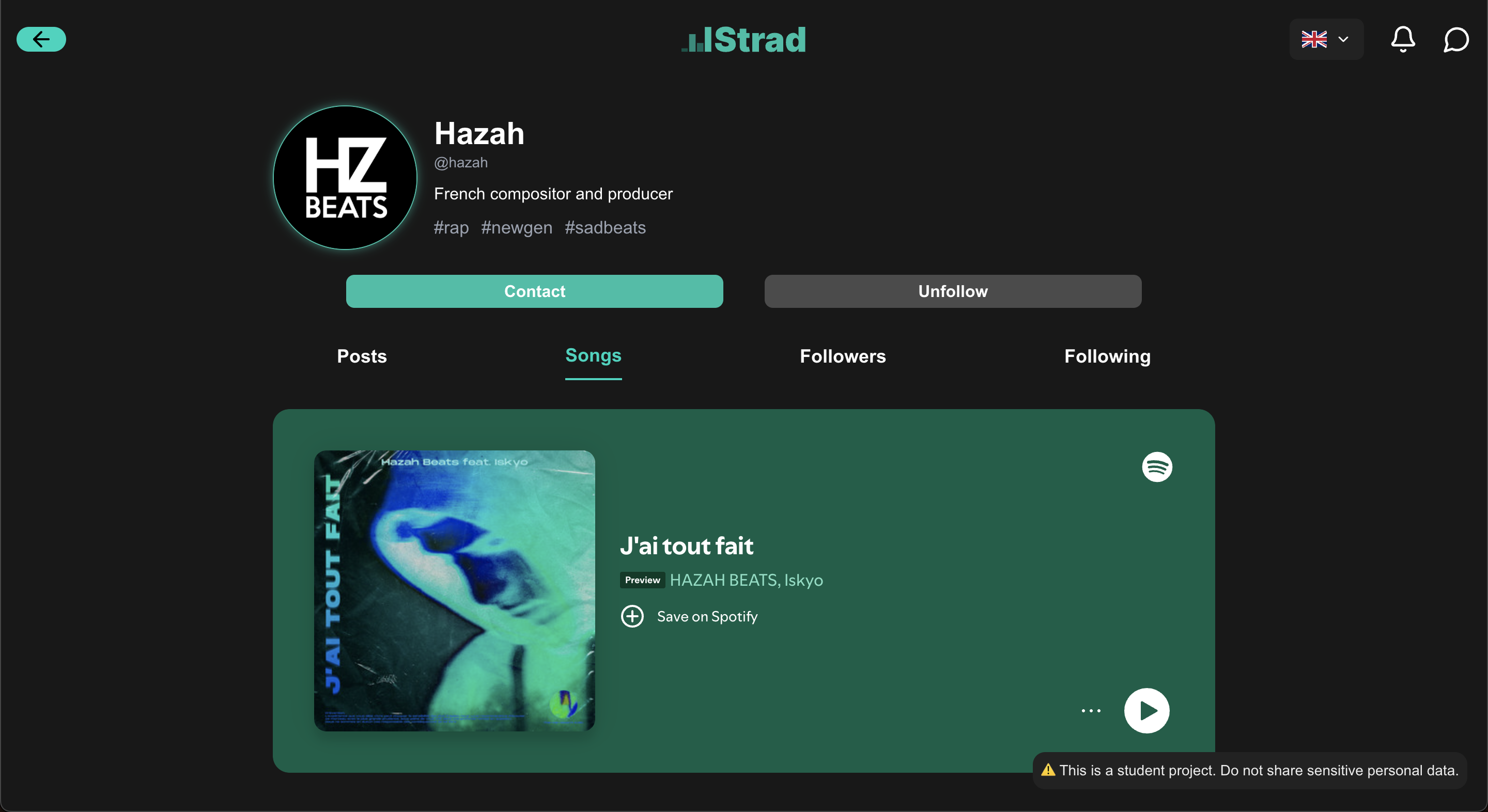 Strad artist page